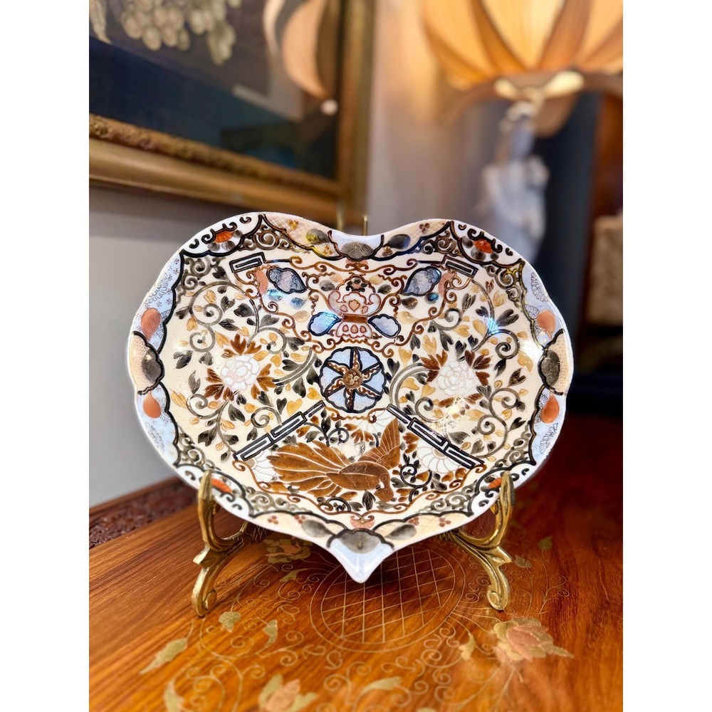 Vintage Japanese Imari Heart Shaped Porcelain Bowl • Hand Painted